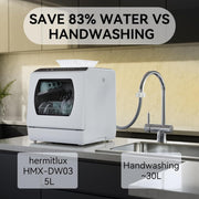 Hermitlux Table Top Dishwasher – Mini Countertop, 4 Place Settings, 6 Programs, Built-In 5L Water Tank, Touch Control